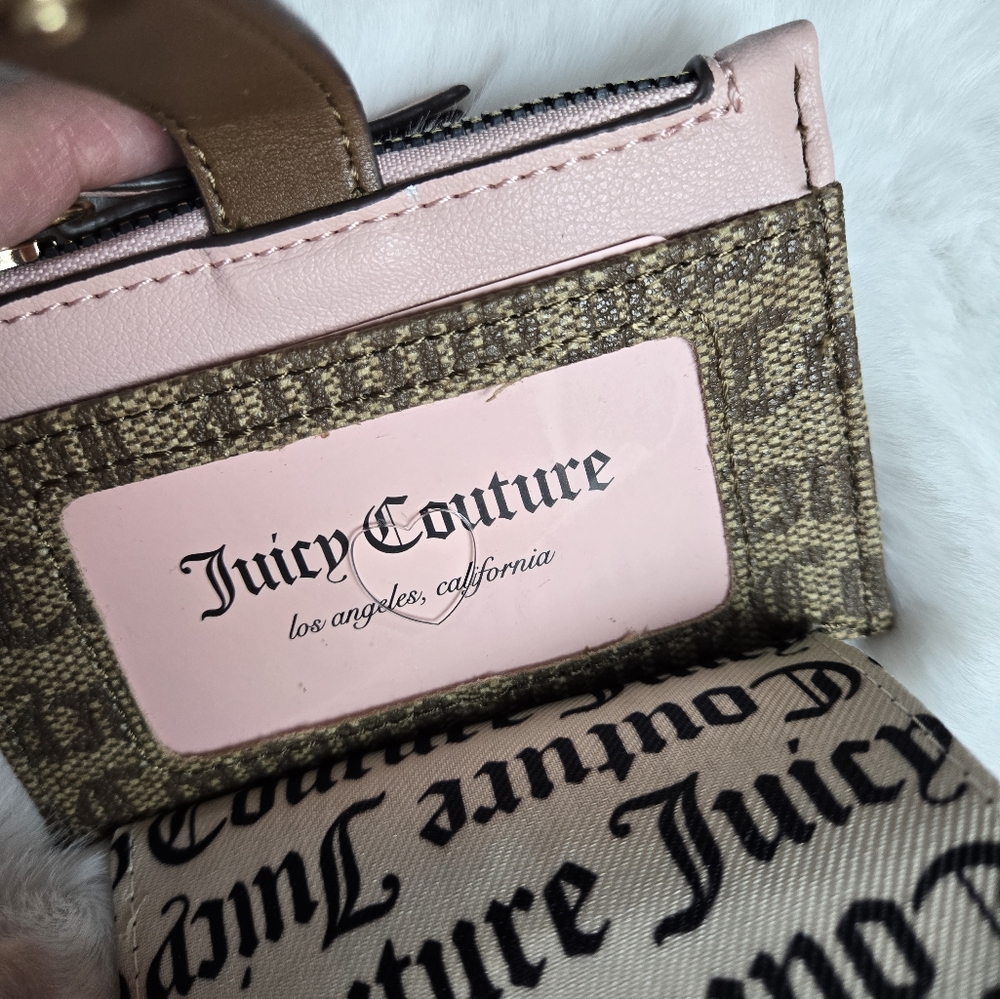 Juicy Couture ~ Chestnut Chino Spring Fling ID Card Case Wallet Brown & Pink NWT - Picture 5 of 6